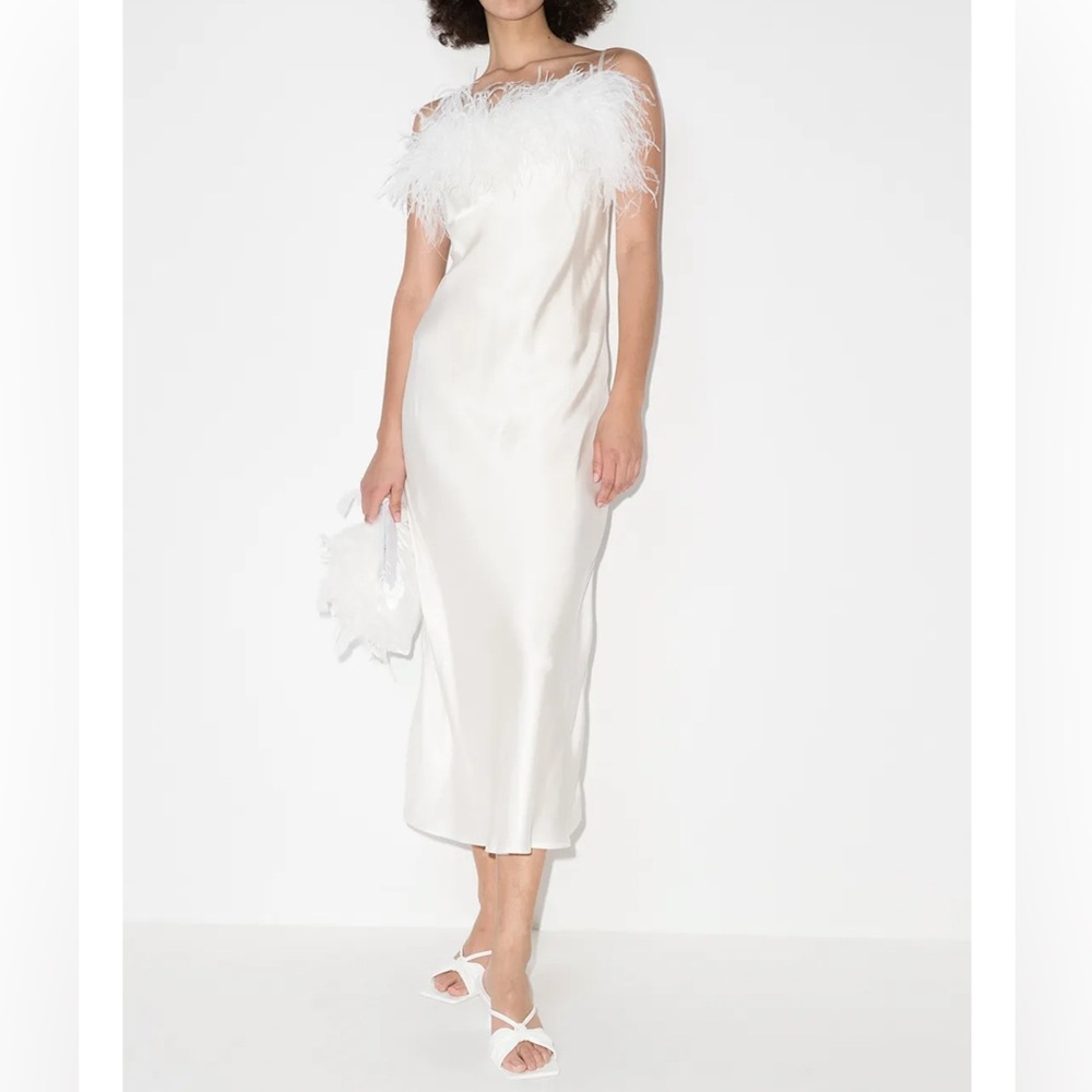 Sleeper boho-chic feather trim slip dress